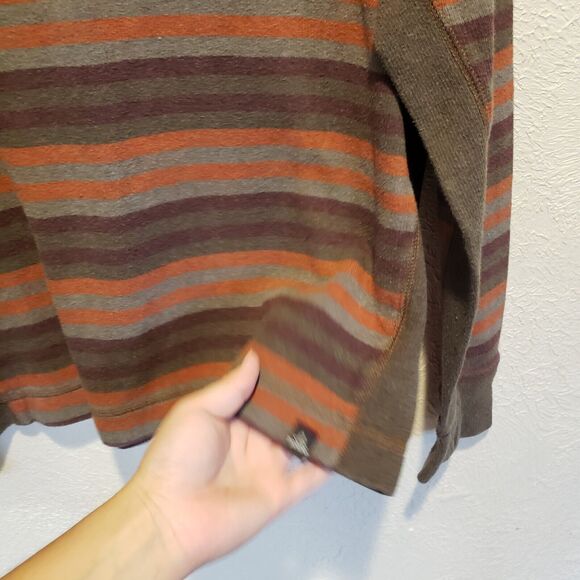 Prana Logo Breathe Cotton Hiking Outdoorsy Pullover Crewneck Brown Striped Med - Picture 5 of 9